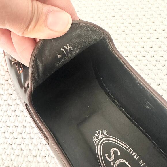 Tod's Two Tone Glossed Brown Black Almond Tassel Platform Creeper Loafers 41.5 - Picture 9 of 10